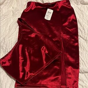 Elegant Red Satin Skirt & One shoulder crop Set